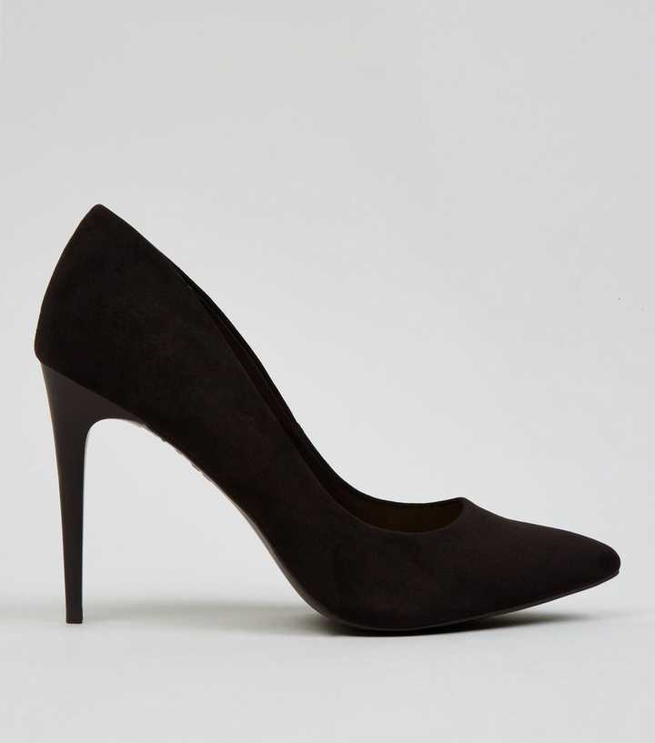 Black Suedette Pointed Court Shoes