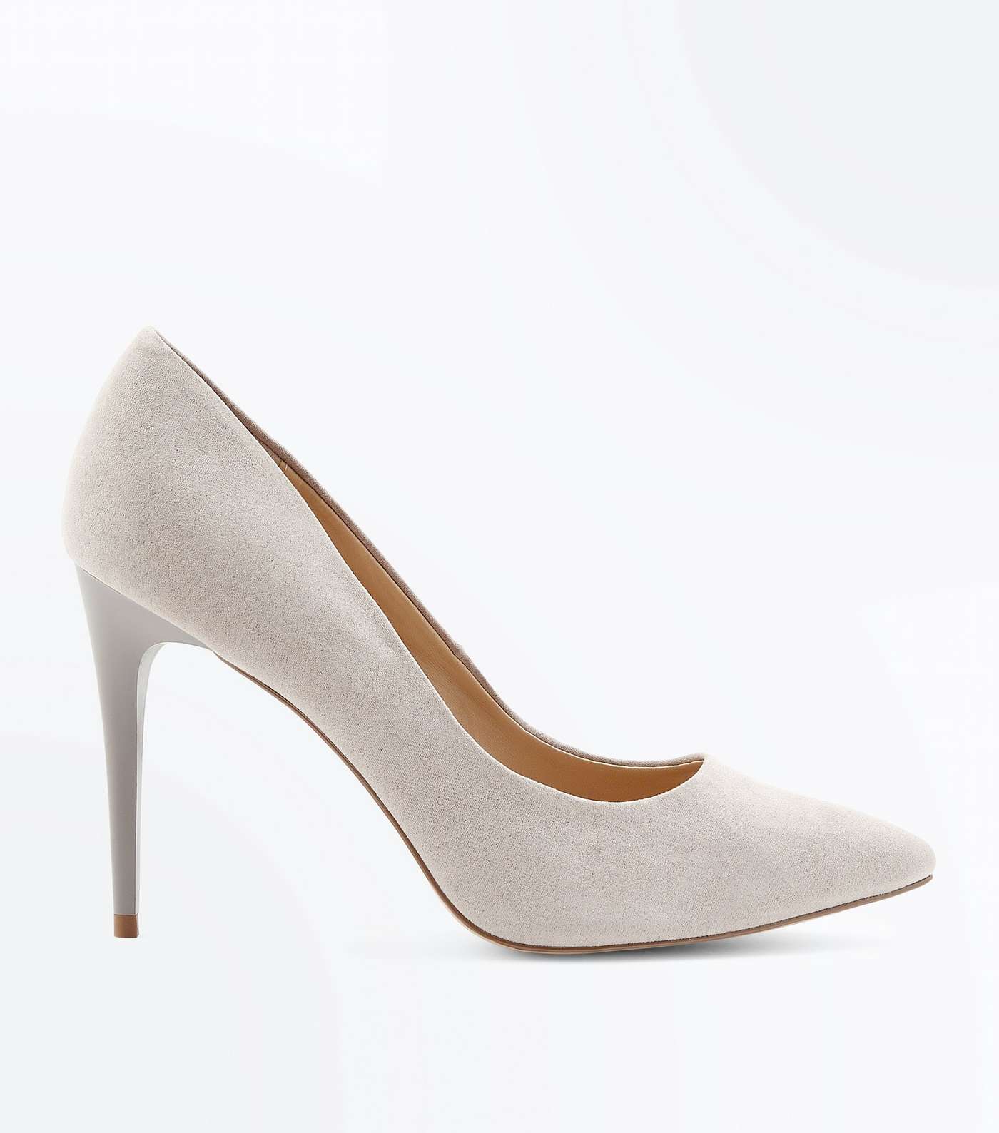 Grey Suedette Pointed Court Shoes