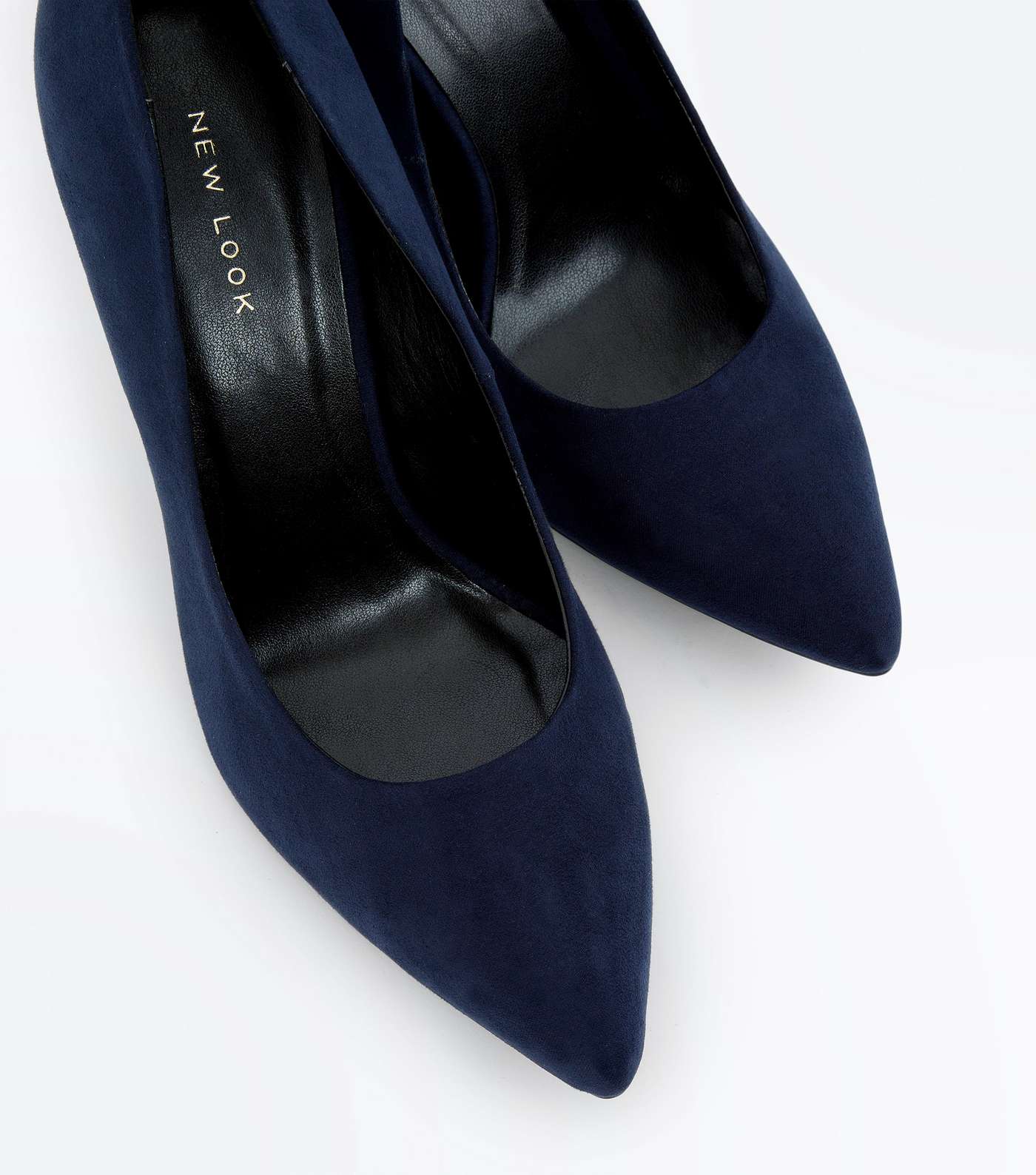 Navy Blue Suedette Pointed Court Shoes Image 4