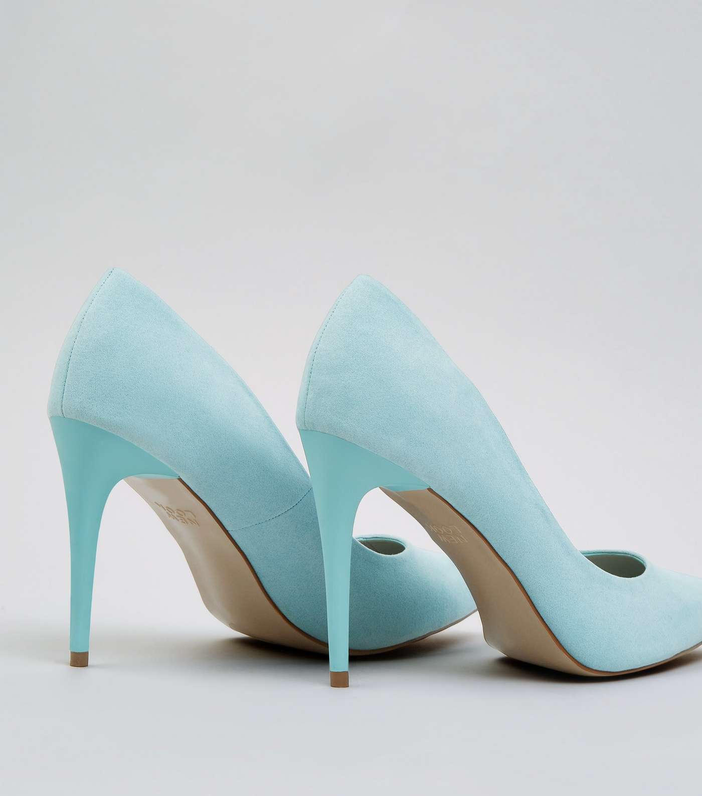Pale Blue Suedette Pointed Court Shoes Image 5