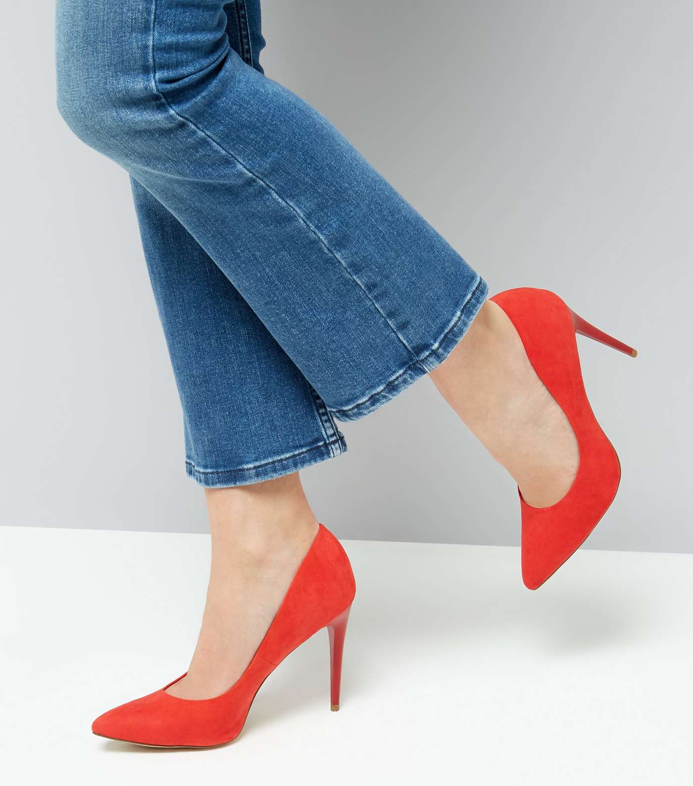 Red Suedette Pointed Court Shoes Image 3