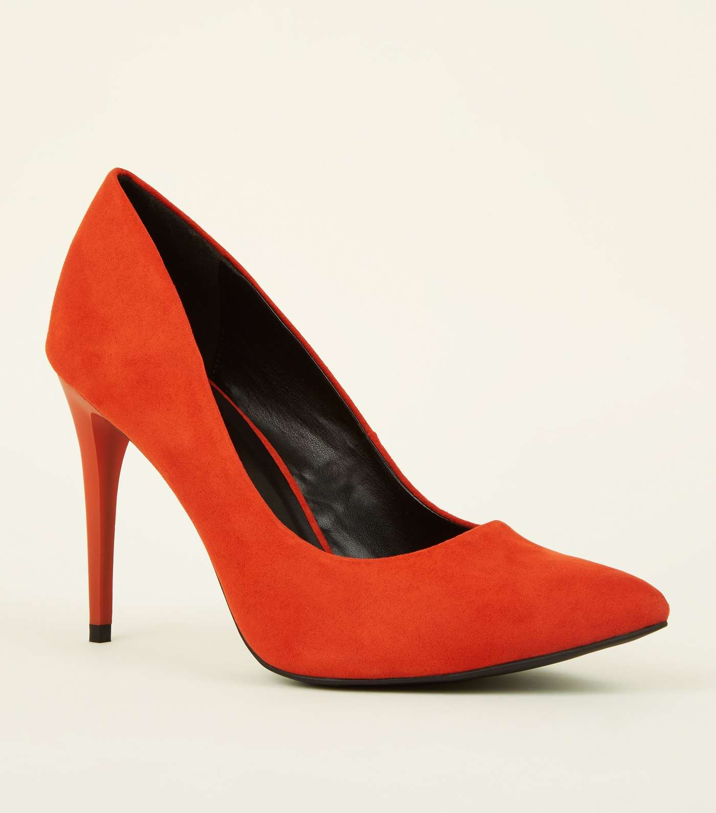 Orange Suedette Pointed Court Shoes