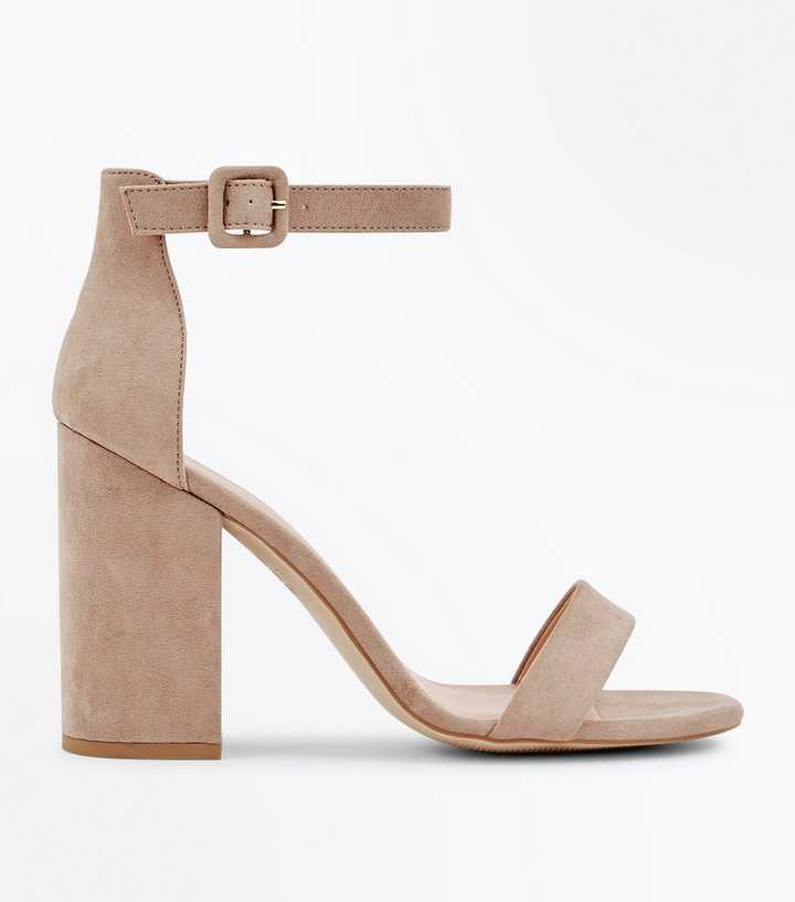 Light Brown Suedette Barely There Block Heels
