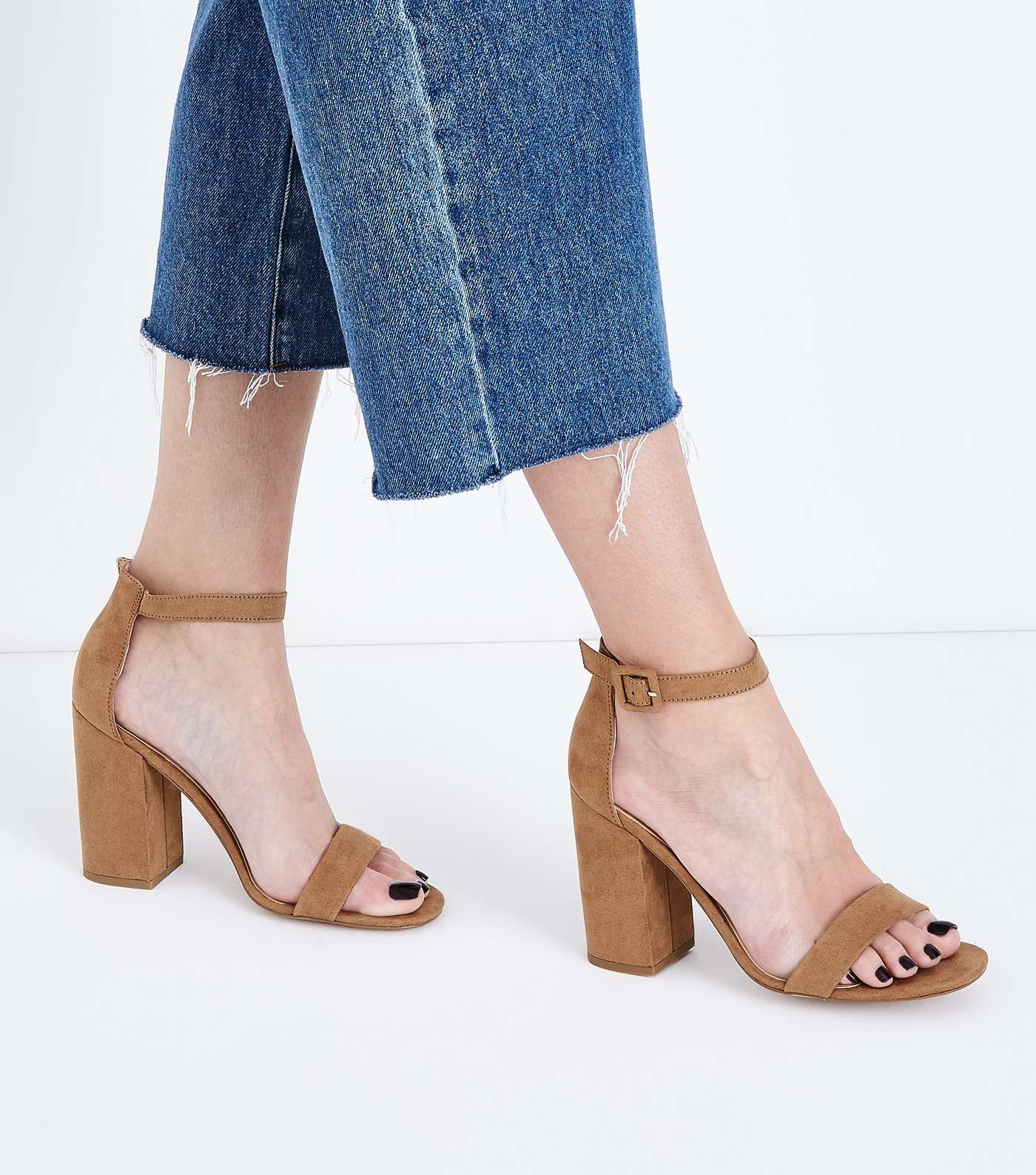 Mink Suedette Barely There Block Heels Image 2