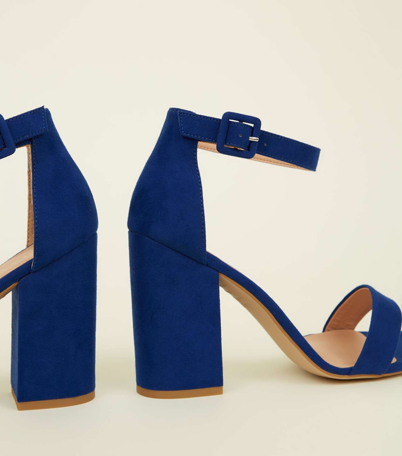 Bright Blue Suedette Barely There Block Heels Image 4