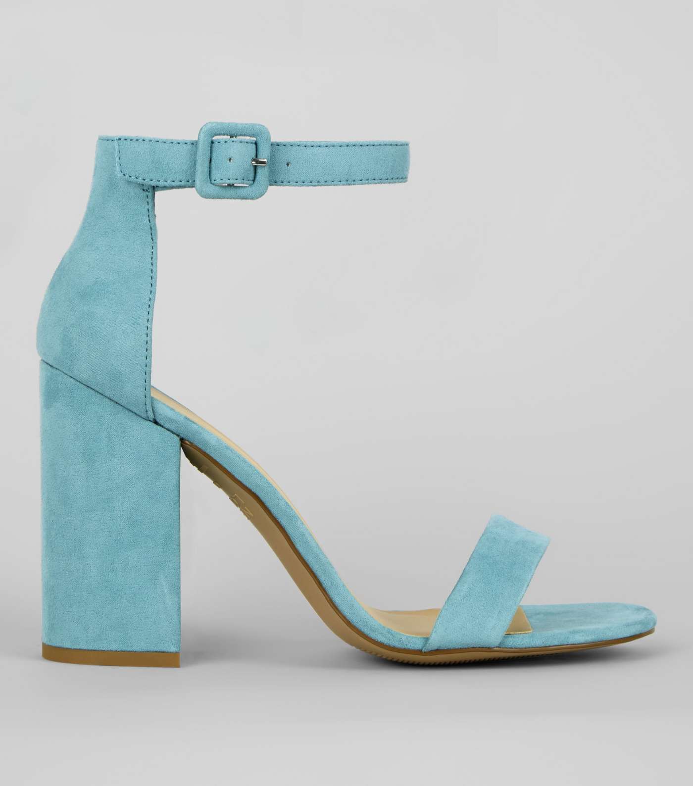 Pale Blue Suedette Barely There Block Heels