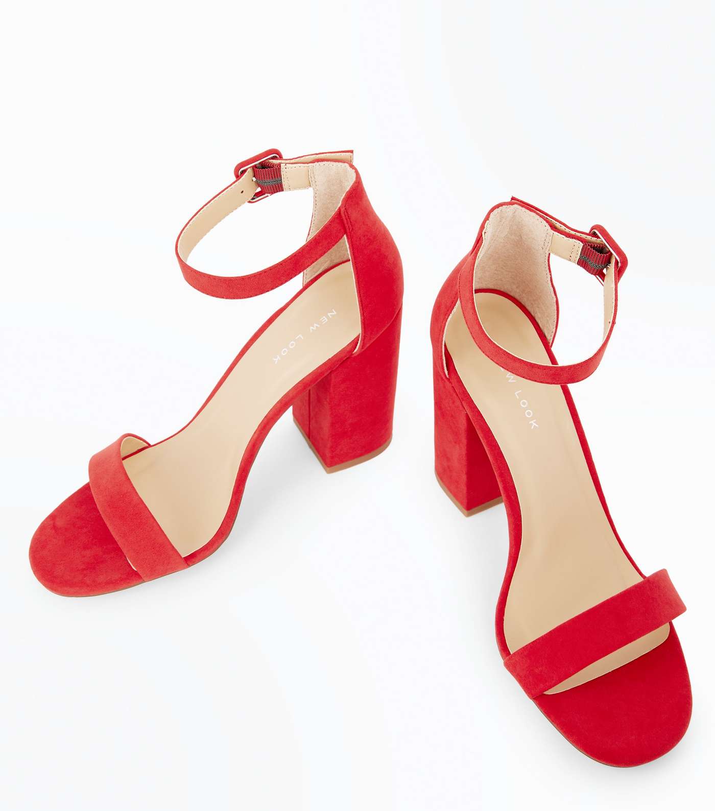 Red Suedette Barely There Block Heels Image 4
