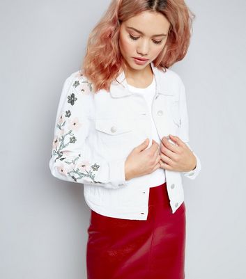 white floral denim jacket