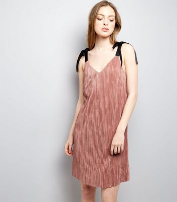 Shell Pink Tie Strap Pleated Slip Dress New Look