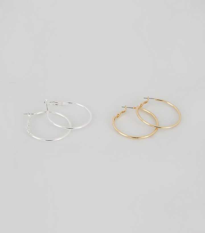2 Pack Gold and Silver Hoop Earrings