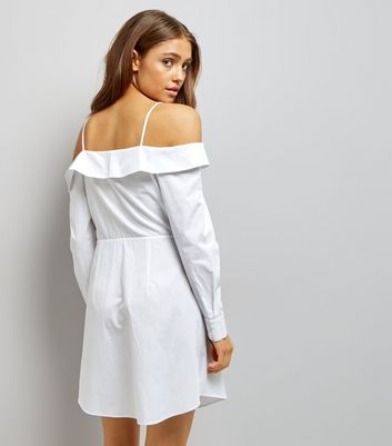 White Cold Shoulder Shirt Dress New Look