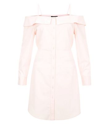Pink Cold Shoulder Shirt Dress New Look