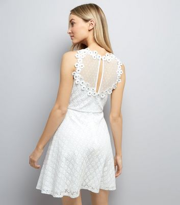 White Lace Embellished Sleeveless Skater Dress New Look
