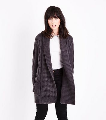 new look grey cable knit cardigan