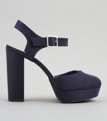 navy satin shoes wide fit