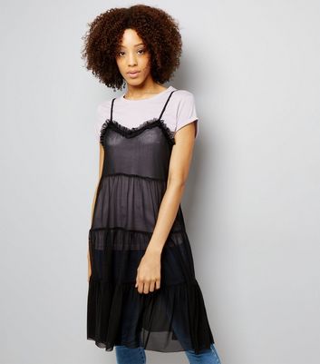 Tall Black Strappy Mesh Midi Dress New Look