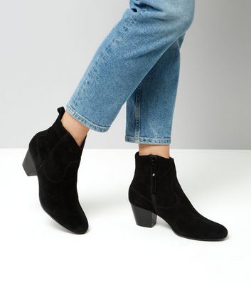 Black Suede Western Ankle Boots | New Look