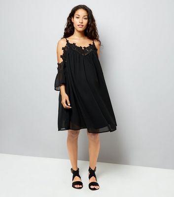 Maternity Black Lace Trim Cold Shoulder Dress New Look