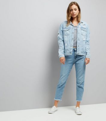 Tall Blue Ripped Denim Jacket New Look