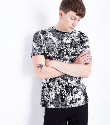 Black Floral Print T-Shirt New Look