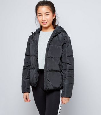 Teens Black Hooded Puffer Jacket | New Look