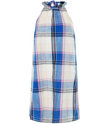 Blue Check Tie Back Shift Dress New Look