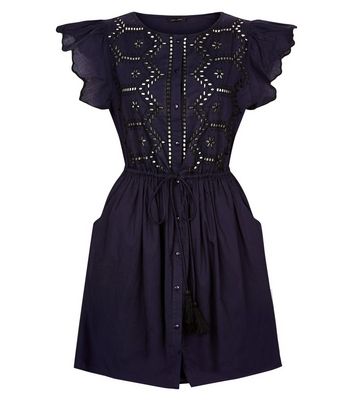 Navy Cut Out Short Sleeve Skater Dress New Look