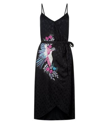 Black Jacquard Bird Embroidered Slip Dress New Look