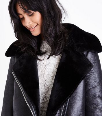 black faux fur lined coat