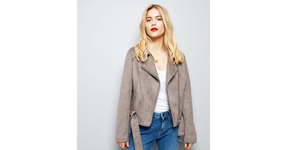 grey suede biker jacket new look