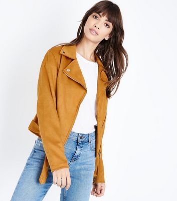 Yellow Suedette Biker Jacket New Look