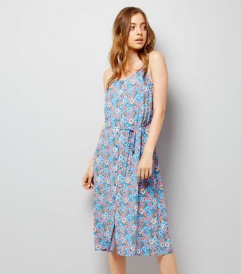 Blue Floral Print Midi Slip Dress New Look