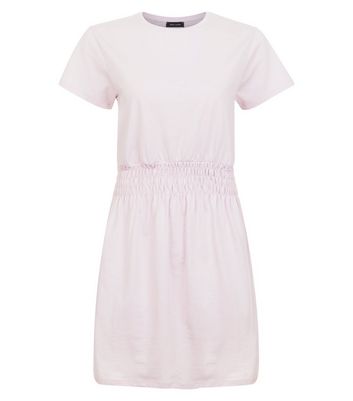 Mid Pink Shirred Waist T-Shirt Dress New Look