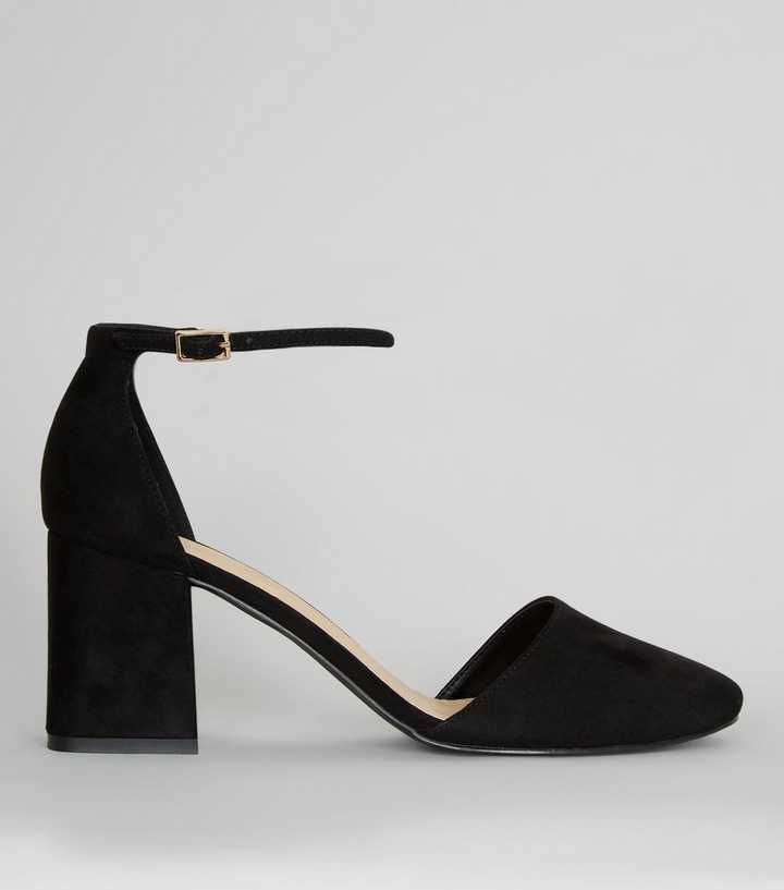 Wide Fit Black Suedette Round Toe Court Shoes