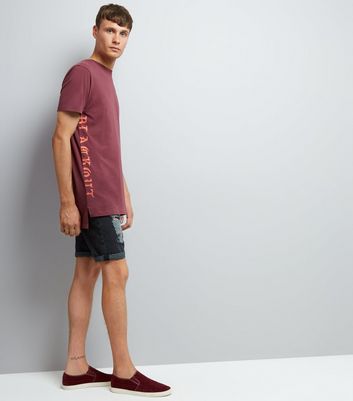 Red Blackout Print Longline T-Shirt New Look