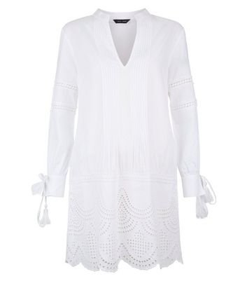 White Cut Out Tunic Dress New Look
