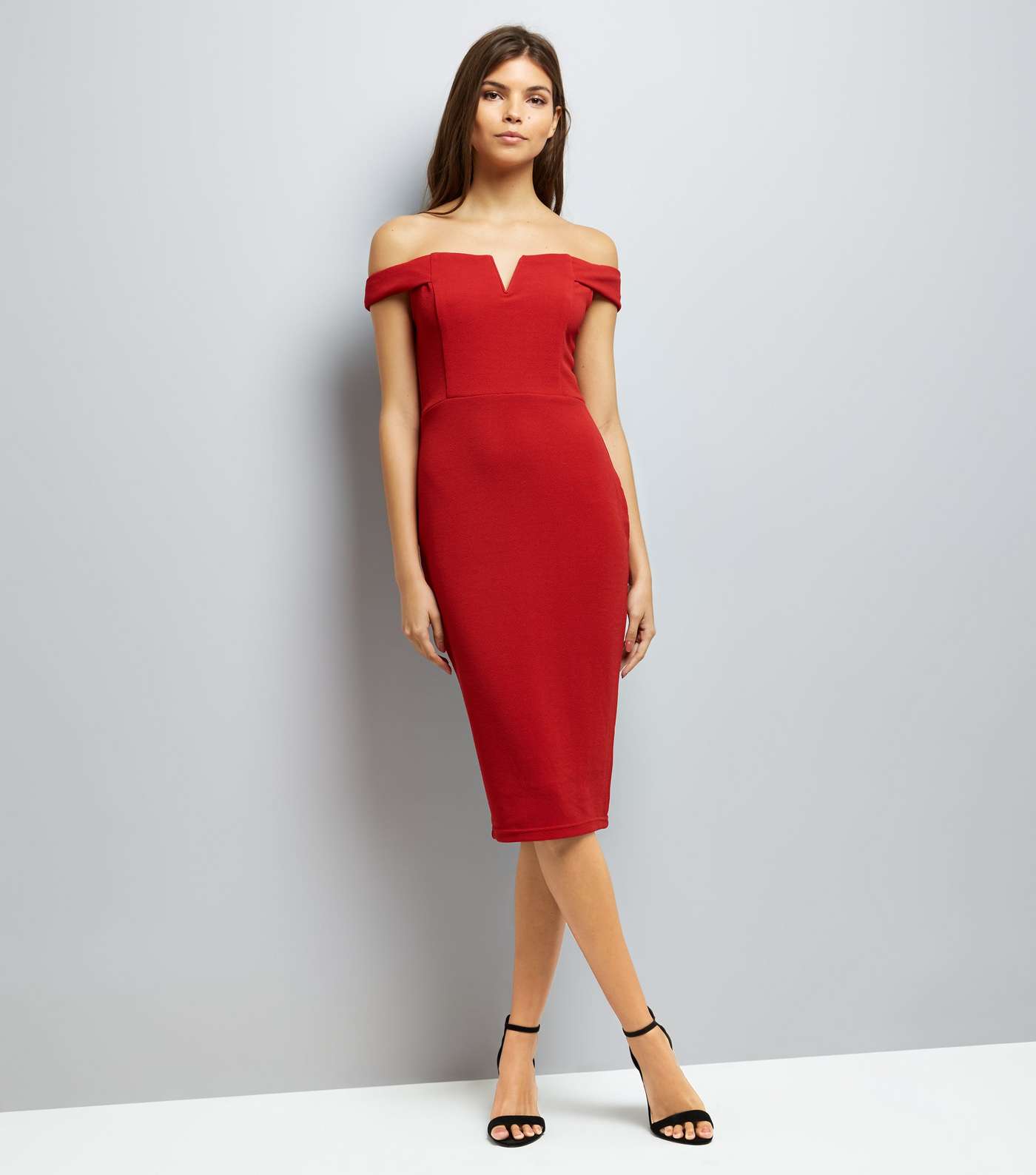 AX Paris Red Bardot Neck Midi Dress Image 2
