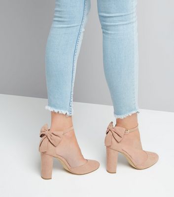 Pink Suedette Bow Back Heels | New Look