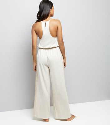 petite cream jumpsuit