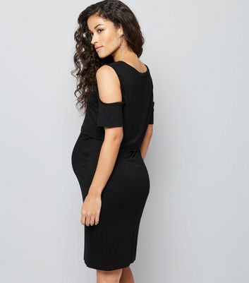 Maternity Black Cold Shoulder Nursing Dress New Look