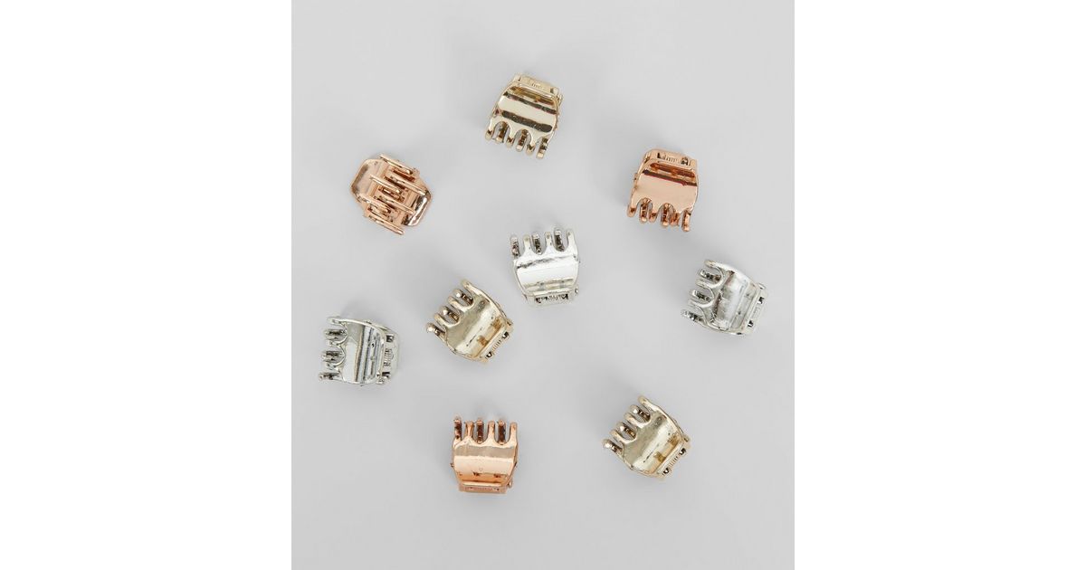 9 Pack Rose Gold Silver and Gold Mini Bulldog Clips | New Look