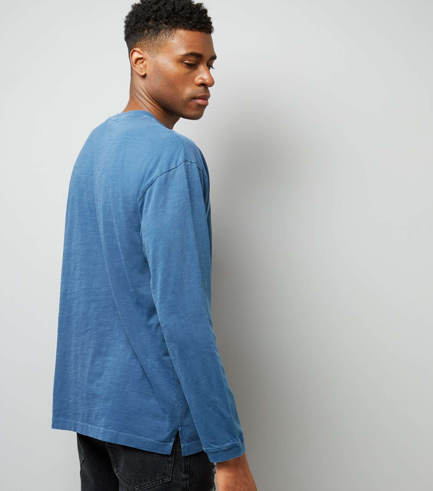 Blue Long Sleeve Cuffed T-Shirt Image 3