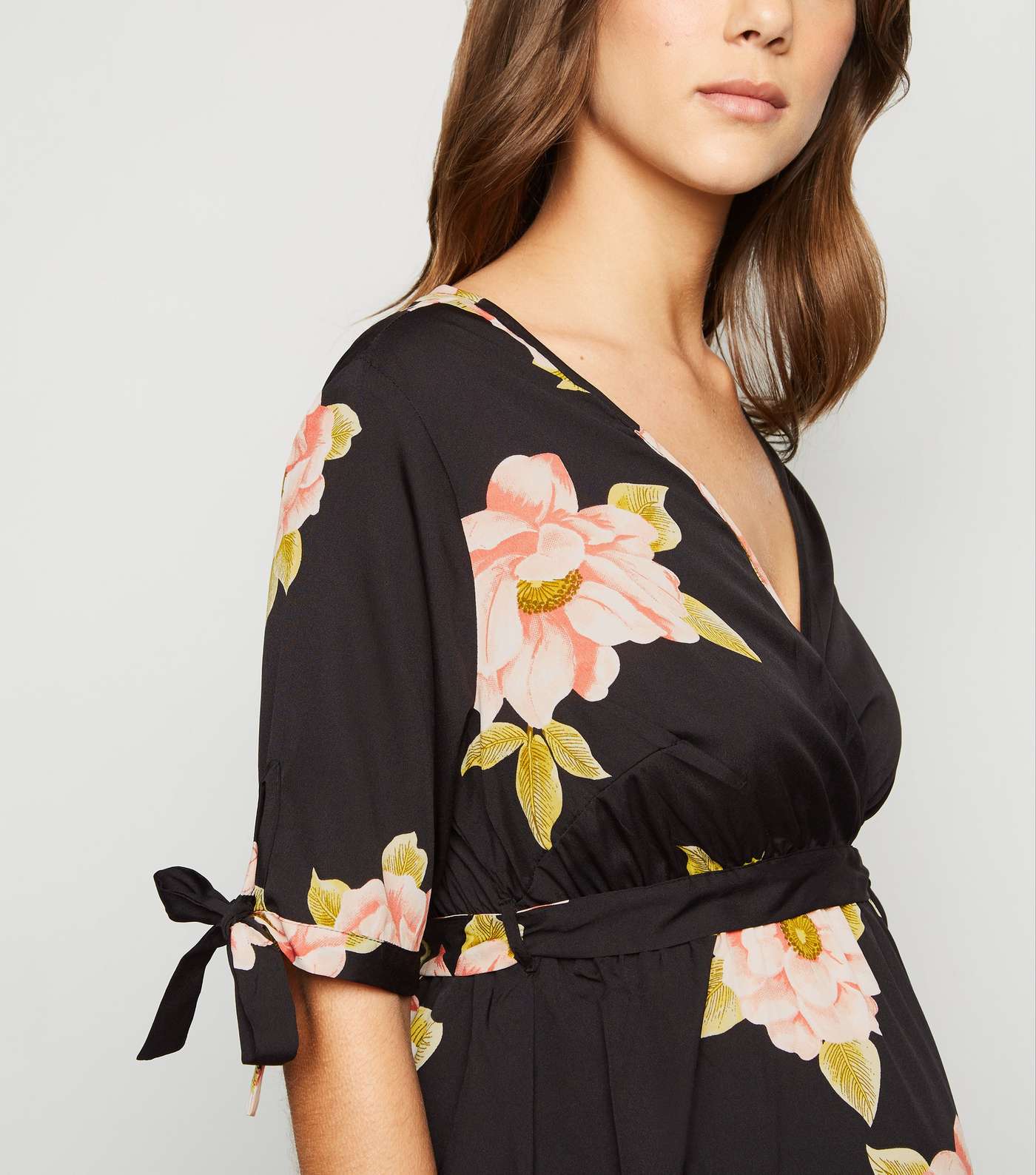 Maternity Black Floral Print Tie Sleeve Dress Image 5