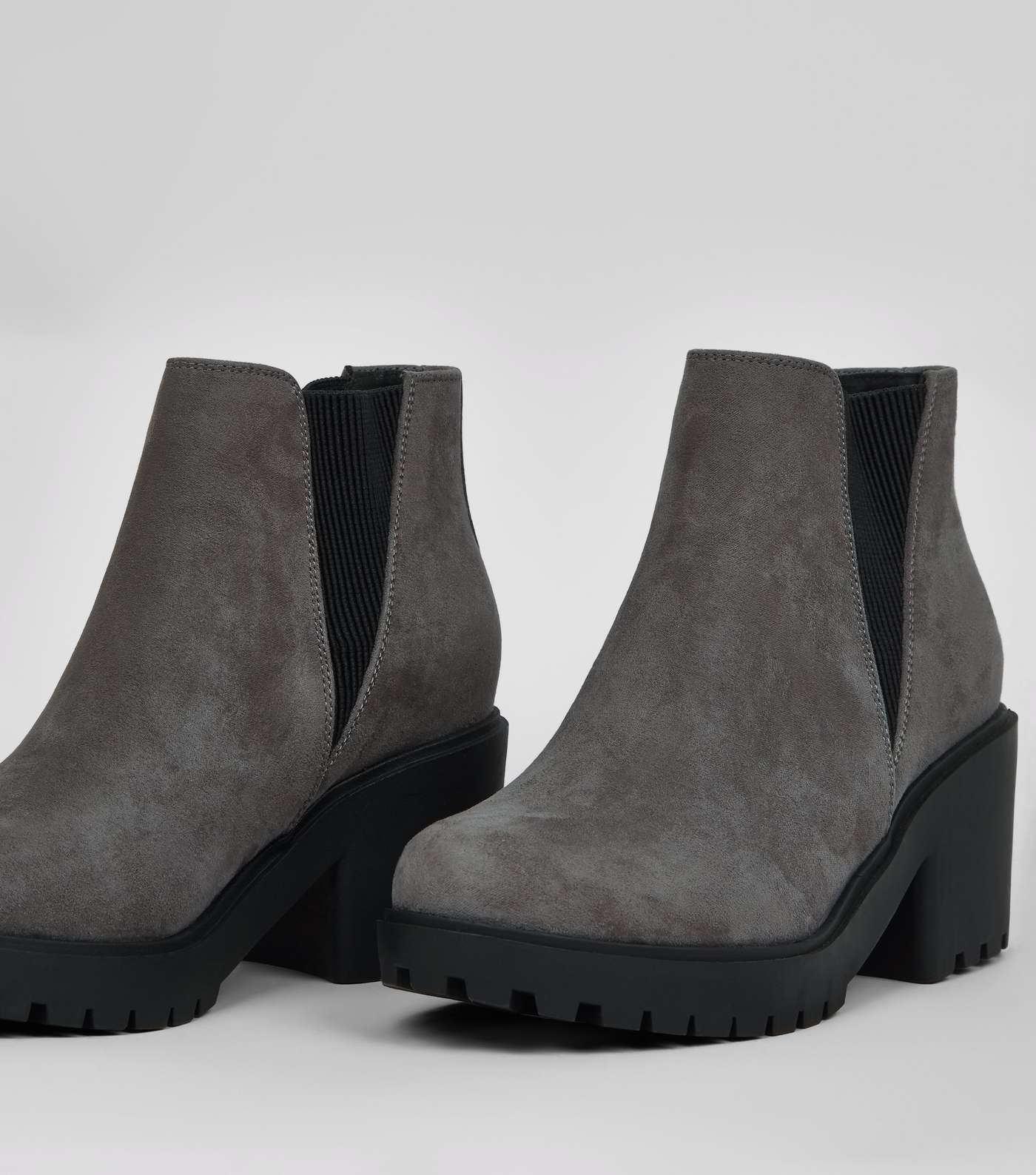 Teens Grey Suedette Chunky Chelsea Boots Image 4