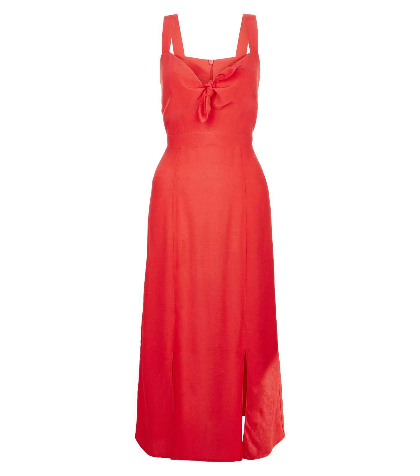 Red Bow Front Split Front Midi Dress Image 4