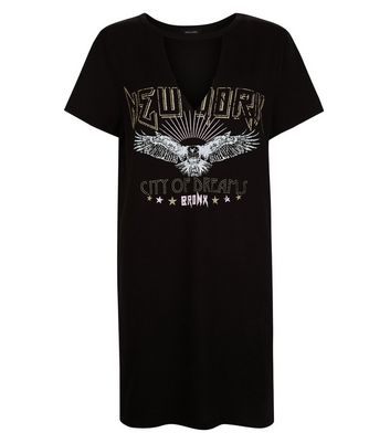 Black Choker Neck Rock Band Dress New Look