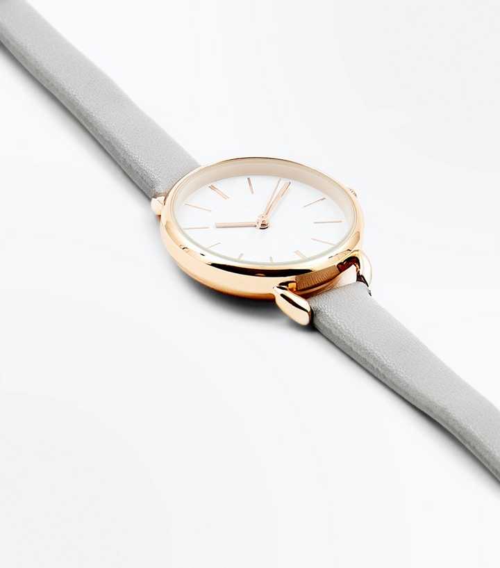 Grey Textured Skinny Strap Watch