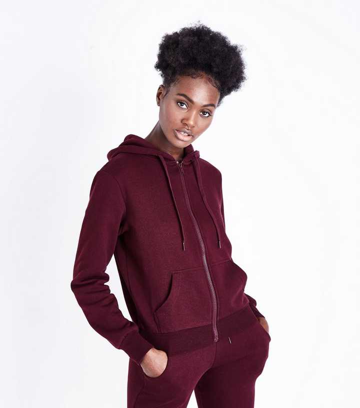 Burgundy Zip Front Hoodie