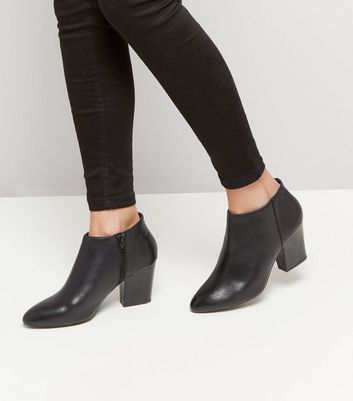 Black Leather Block Heel Shoe Boots 