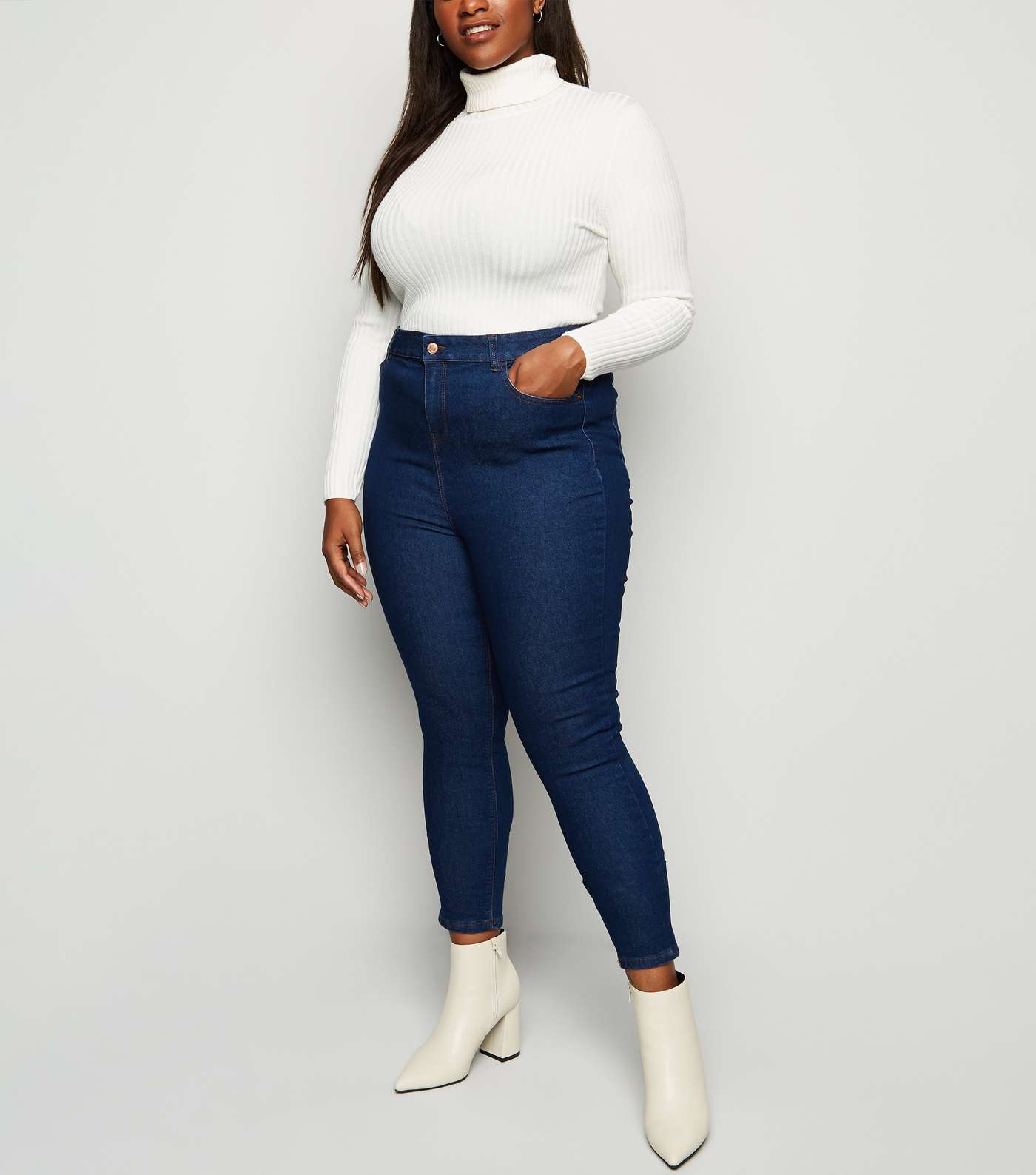 Curves Blue Mid Rise Skinny Jeans 